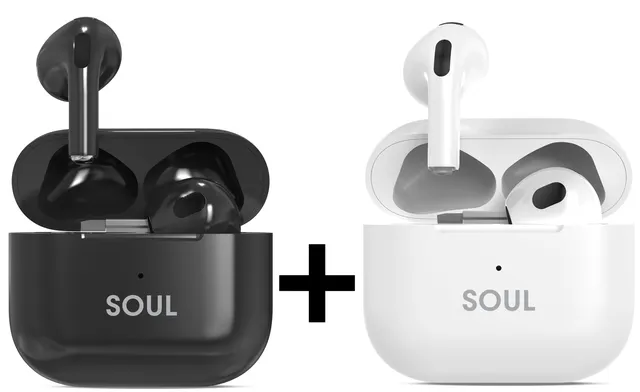 Xcell Soul 18 Air True Wireless Earbuds Bundle, Bluetooth 5.3, IPX4 Water Resistance, Black & White