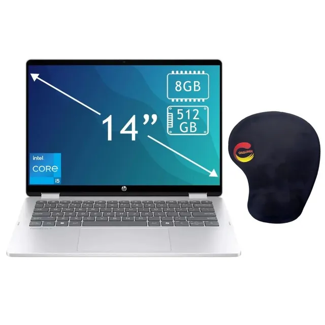 HP OmniBook 5 Flip 2-in-1 Laptop, 14" 2K Touch-Screen Display, Intel Core 5 120U, 8GB RAM, 512GB SSD, Intel Graphics, Backlit Keyboard, Windows 11 Home, Glacier Silver