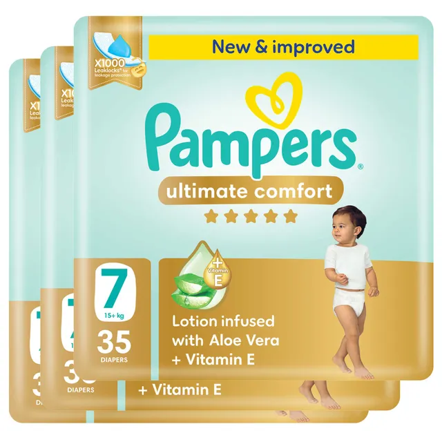 Pampers Ultimate Comfort Diapers with Aloe Vera Plus Vitamin E Size 7 + Giant Pack 35 Diapers