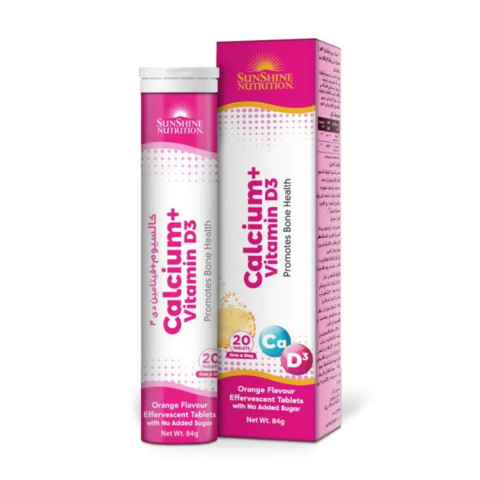 Sunshine Nutrition كالسيوم + فيتامين D3، 20 قرصًا فوارًا