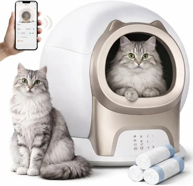 Whiskers & Wag Self-Cleaning Automatic Cat Litter Box, Extra Large, App-Controlled, Odor Removal, Quiet & Safe Design Includes 2 Litter Bags