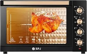 SPJ Electric Oven 2400W Convection Toaster Oven with Rotisserie & Grill 70–250°C Adjustable Temperature 120-MIN Timer 7 Power Levels Large Capacity Black/Brown