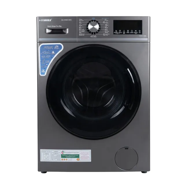 Stargold Front Load Washing Machine, Automatic Drum Washing Machine with Digital Inverter, Steam Allergy Care & Delay Start 1900W, SG-WM8012FD Grey