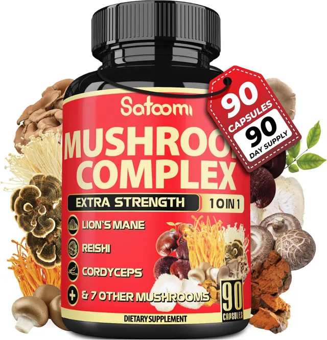 Satoomi 10in1mushroom Supplement Complex - Lions Mane, Cordyceps, Reishi, Chaga - Brain Supplements For Memory And Focus - 3month Supply