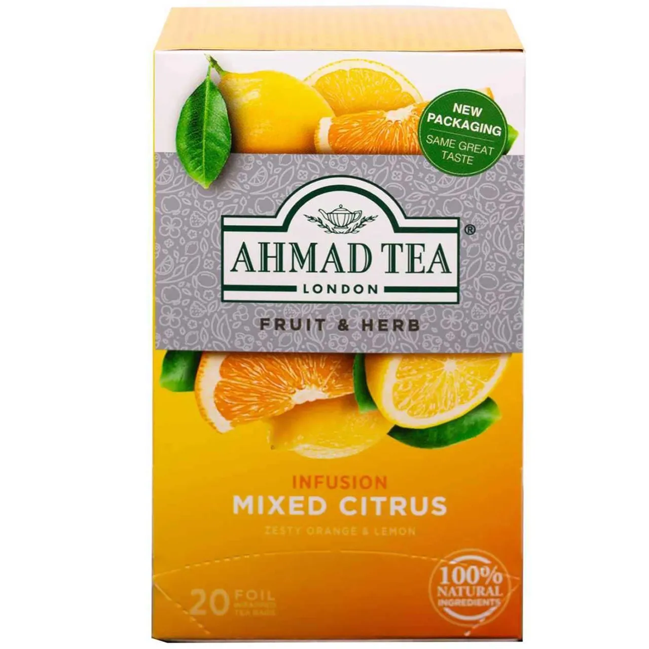 Ahmad Tea منقوع الفاكهة والأعشاب بالحمضيات المشكلة بنكهة البرتقال والليمون 20 كيس شاي