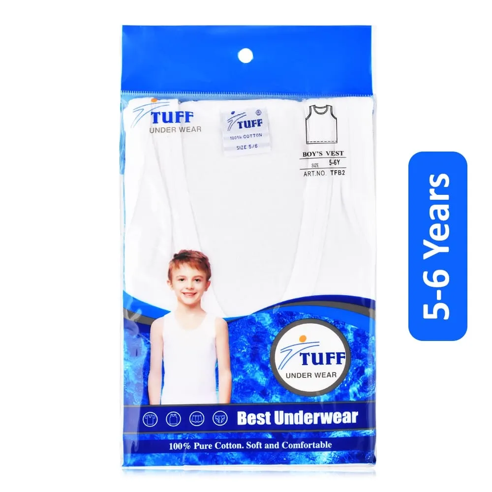 Tuff فانيلة قطنية للأولاد - أبيض، 5-6 Years