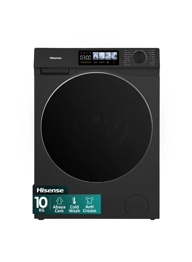 Hisense غسالة تحميل أمامي 1400RPM، شاشة ملونة، غسيل بارد، مضاد للتجعد، انتعاش بالبخار، عناية بالعباية، حساسية للألوان، انفرتر DD، تنظيف الحوض، برنامج العناية بمفروشات السرير WF3M1042DB رمادي تيتانيوم