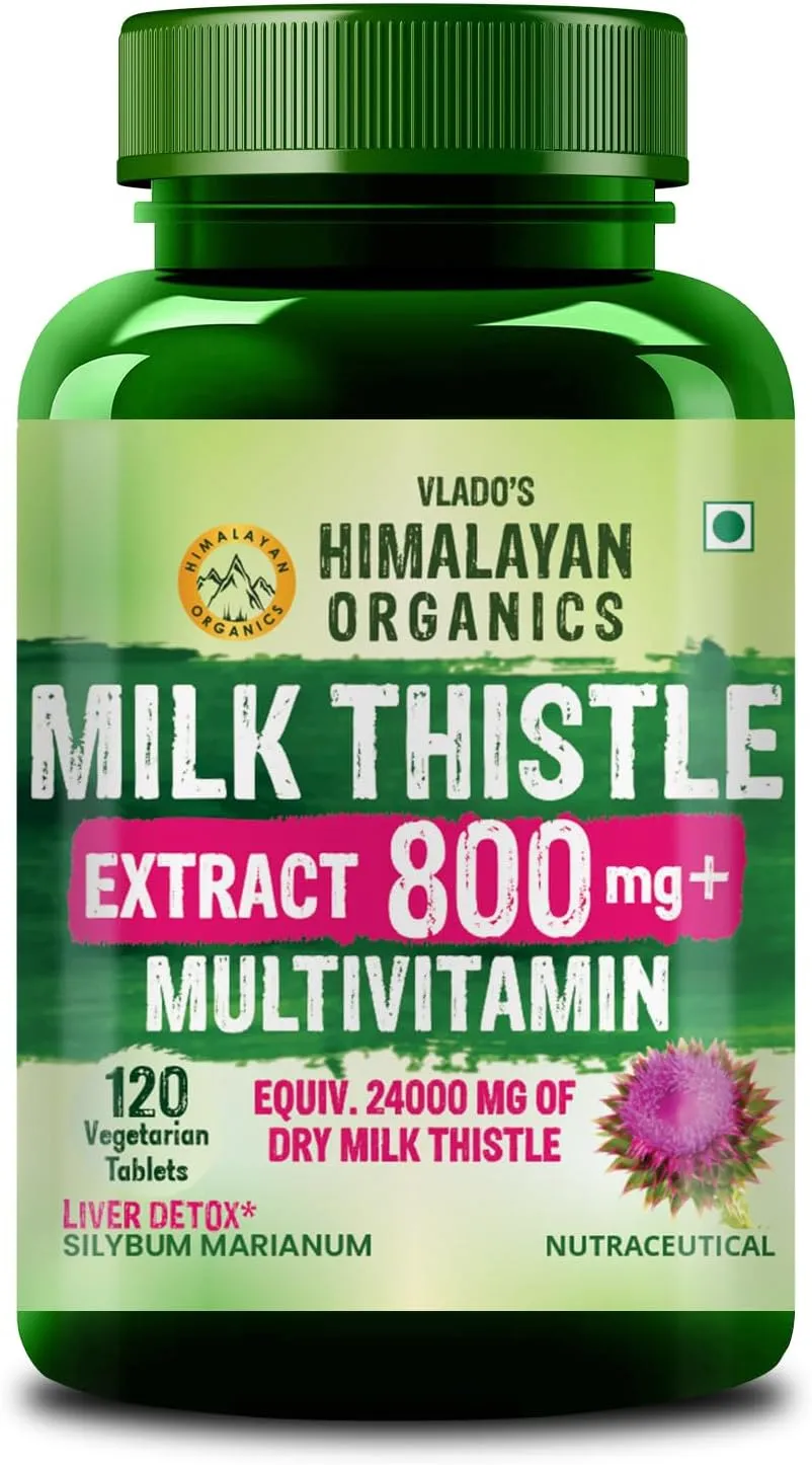 Himalayan Organics مكمل مستخلص شوك الحليب مع 800Mg من Silybum Marianum للديتوكس للرجال والنساء لصحة الكبد، 120 كبسولة نباتية