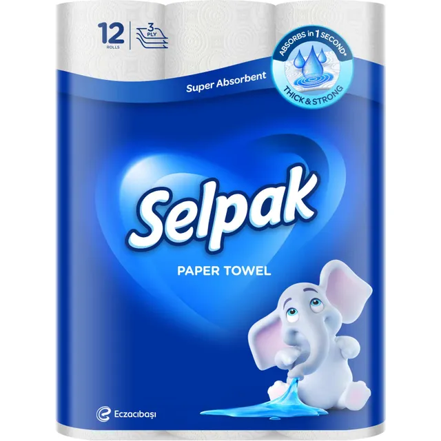 Selpak Super Absorbent Kitchen Paper Towel 3 Ply 12 Rolls