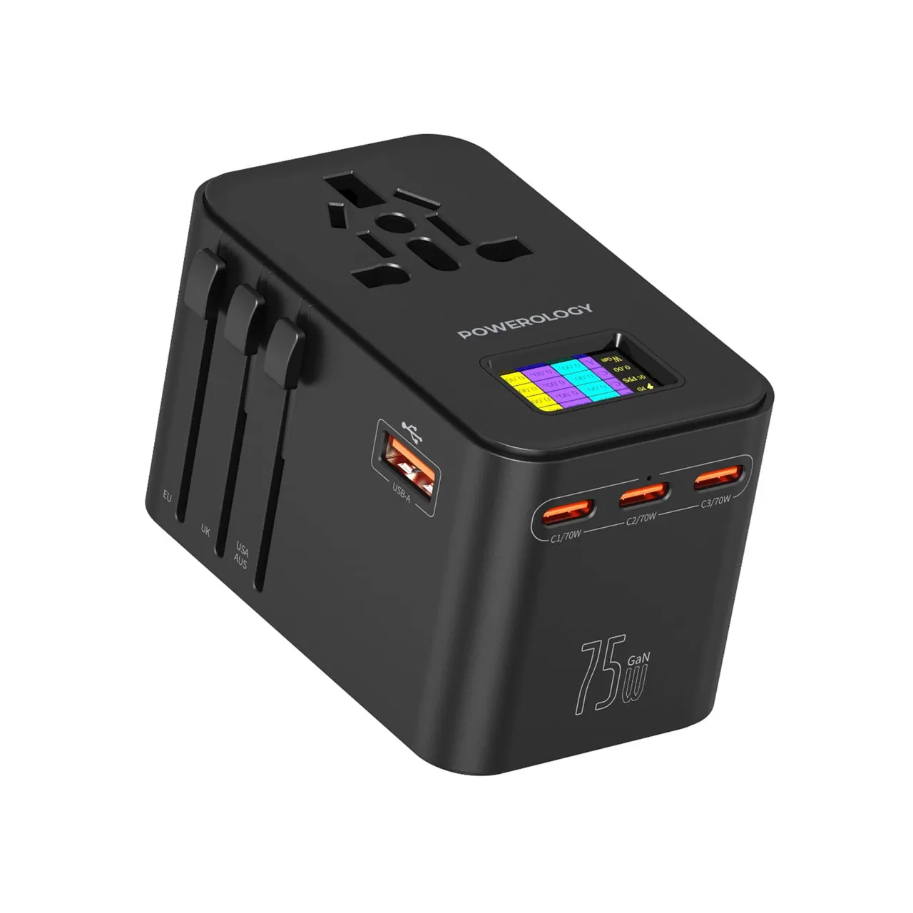Powerology شاحن شامل GaN بقدرة 75W، أسود، PWCUQC041