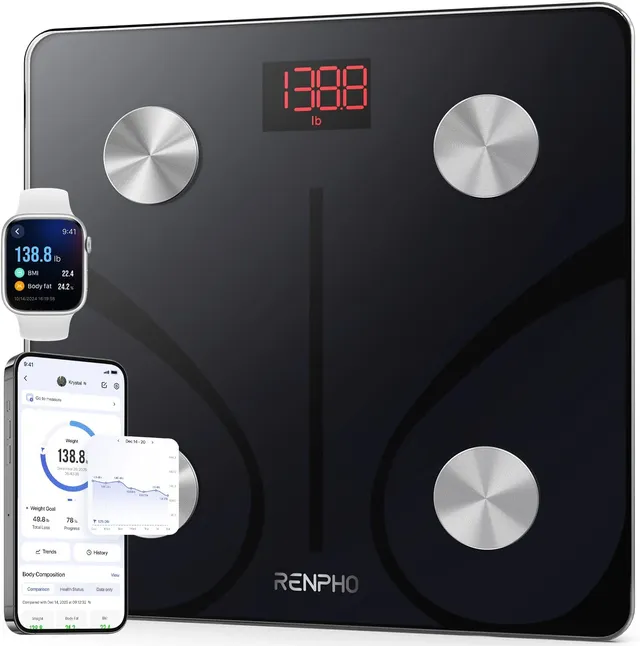 renpho Body Fat Scale Smart BMI Scale Digital Bathroom Wireless Weight Scale, Body Composition Analyzer with Smartphone App sync with Bluetooth, 396 lbs - Black, Elis 1