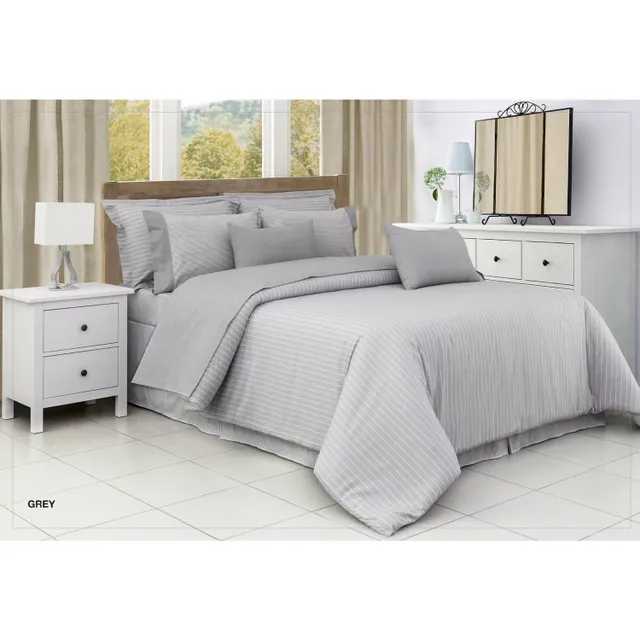 Cannon Solid Striped Collection 100% Cotton Bedsheet 259x274cm 144 Thread Count Grey
