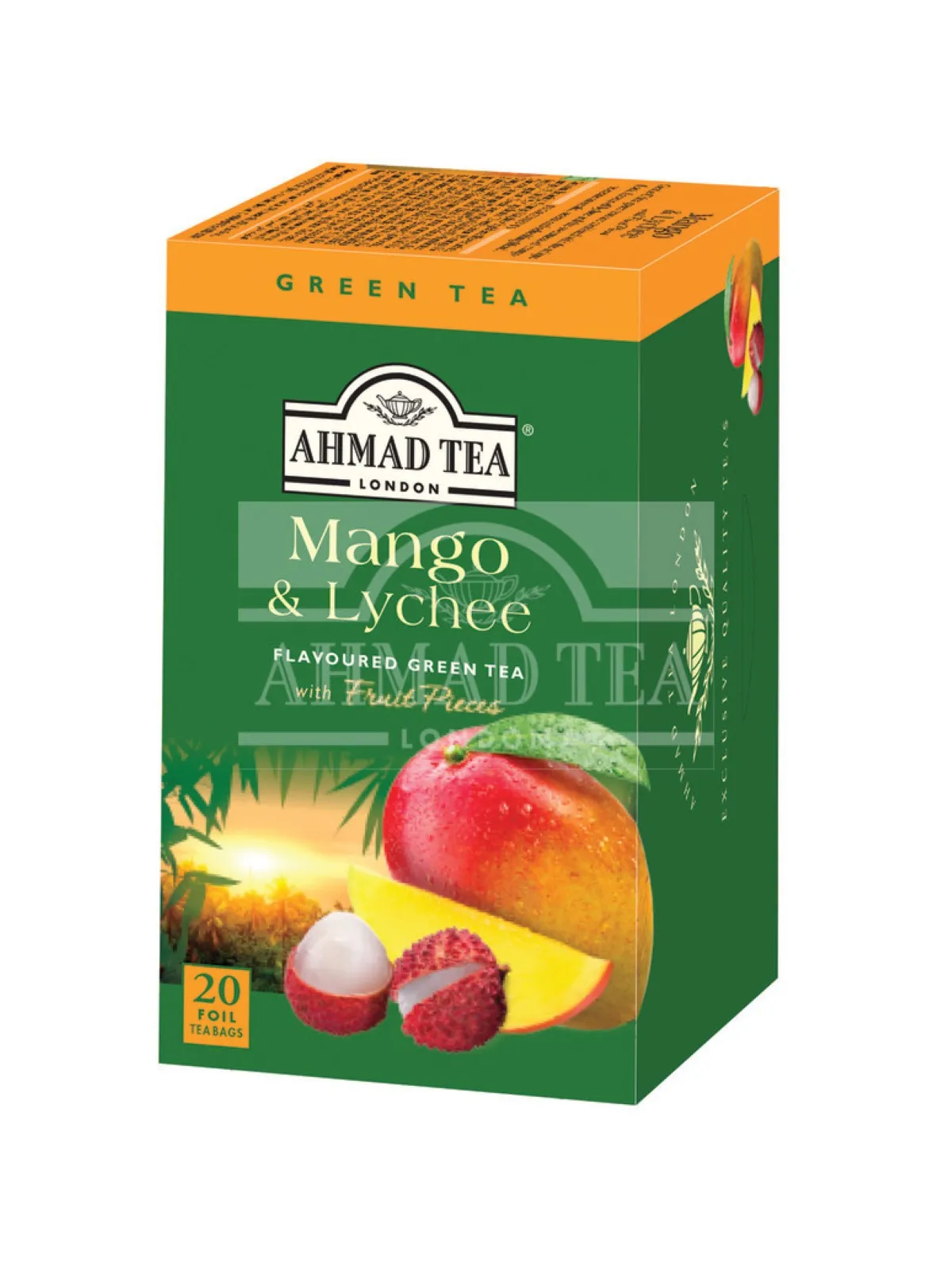 Ahmad Tea أكياس شاي أخضر بالمانجو والليتشي - 20 كيس شاي