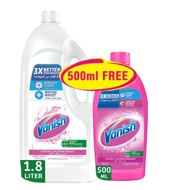 Vanish Liquid Fabric Stain Remover for Whites + Free for Coloured & White Clothes