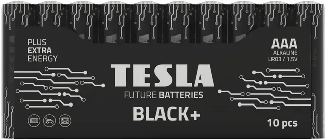 Tesla AAA Battery Black+ Alkaline Plus Extra Energy - 10 Pcs