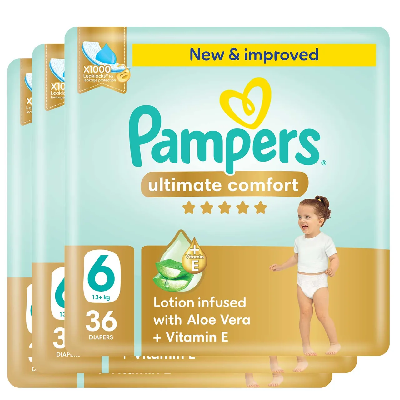 Pampers حفاضات Ultimate Comfort بالألوفيرا وفيتامين E مقاس 6 + عبوة ميجا 36 Diapers
