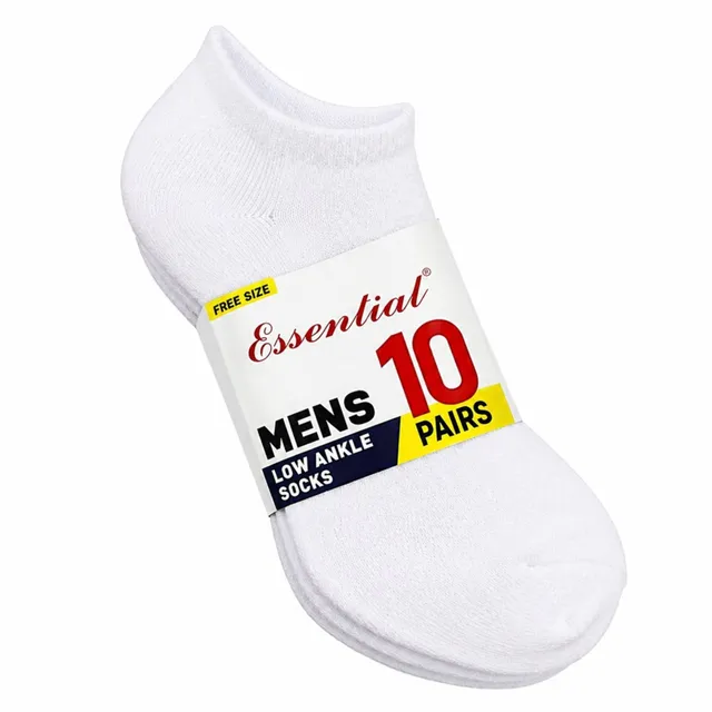 Carrefour Men Essential Low Ankle Socks, White MV-151, Free Size, 10 Pairs