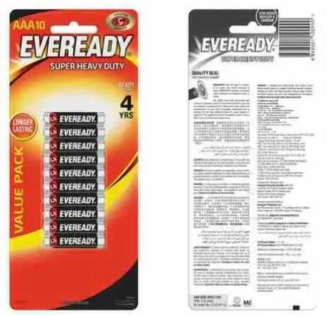 Eveready Super Heavy Duty Batteries AAA 1212HP - 10 Pcs