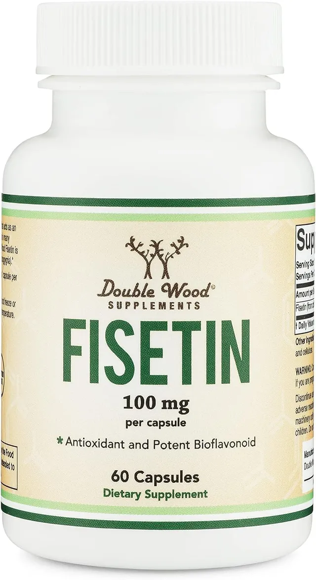 Double Wood Supplements Fisetin Capsules, 100mg, 60 Count (Natural Bioflavonoid Polyphenols Similar to Apigenin, Luteolin, and Quercetin) Anti-Aging Support Senolytic
