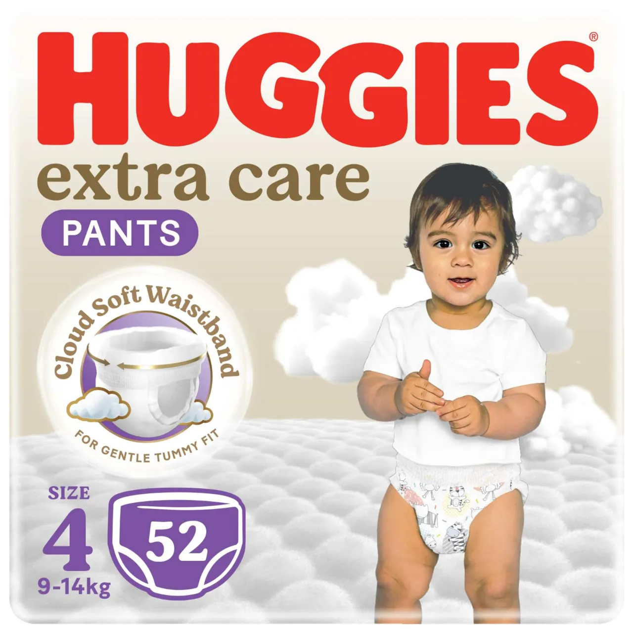Huggies حفاضات أطفال كلوت إكسترا كير سوفت كلاود مقاس 4 9- عبوة جامبو 52 حفاض