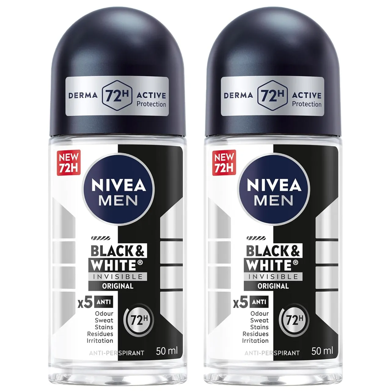 Nivea رول أون للرجال أسود وأبيض غير مرئي شفاف