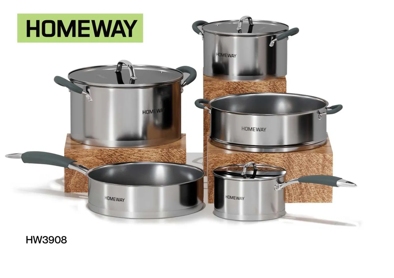 Homeway طقم أواني طهي ستانلس ستيل 8Pcs مع ستيمير