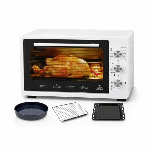 Smartova Electric Oven 1300W with Rotisserie, Timer & Thermostat, Baking Tray & Grill Rack White