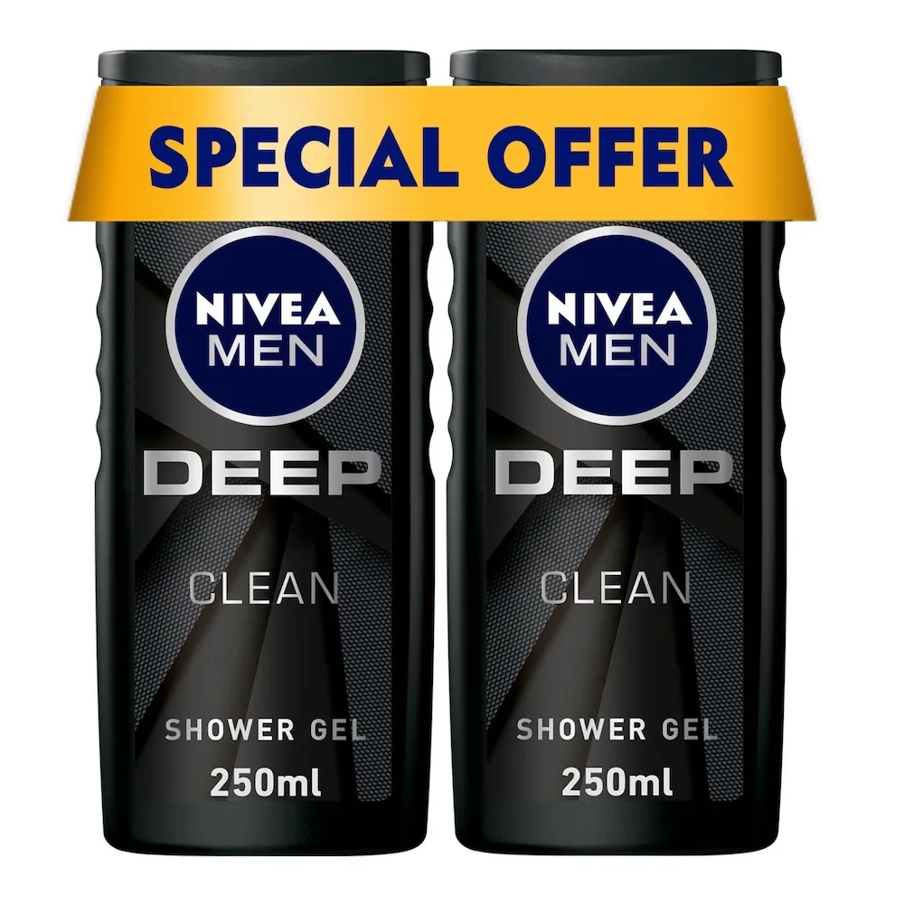 Nivea جل استحمام وغسول جسم 3in1 للرجال، طين دقيق DEEP، برائحة خشبية