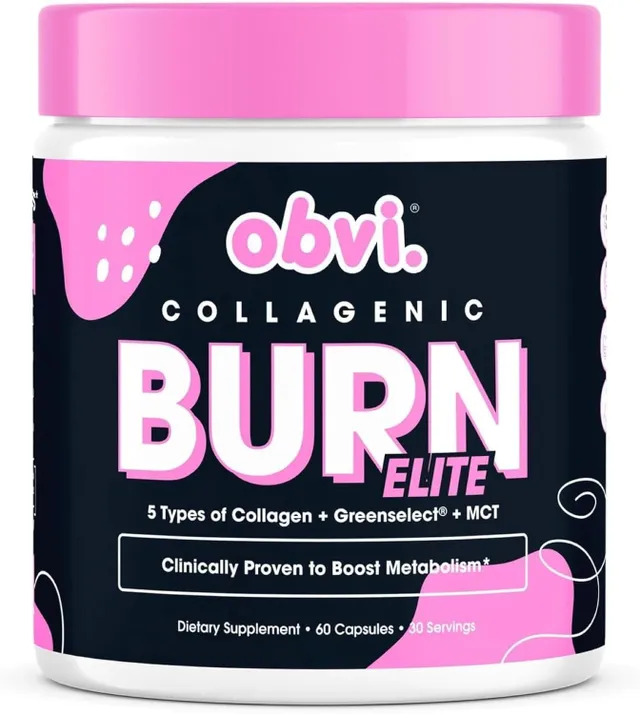 Obvi Collagenic Burn Elite, Thermogenic Fat Burner Supplement for Weight Loss, Made with 5 Types of Collagen, Greenselect and MCT Oils (60 Diet Pills)
