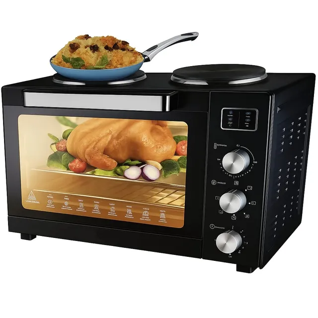 Vistanics Electric Oven with Dual Hot Plates – 1700W Countertop Toaster Oven for Baking, Grilling, Roasting – Adjustable Thermostat, Fast Heating