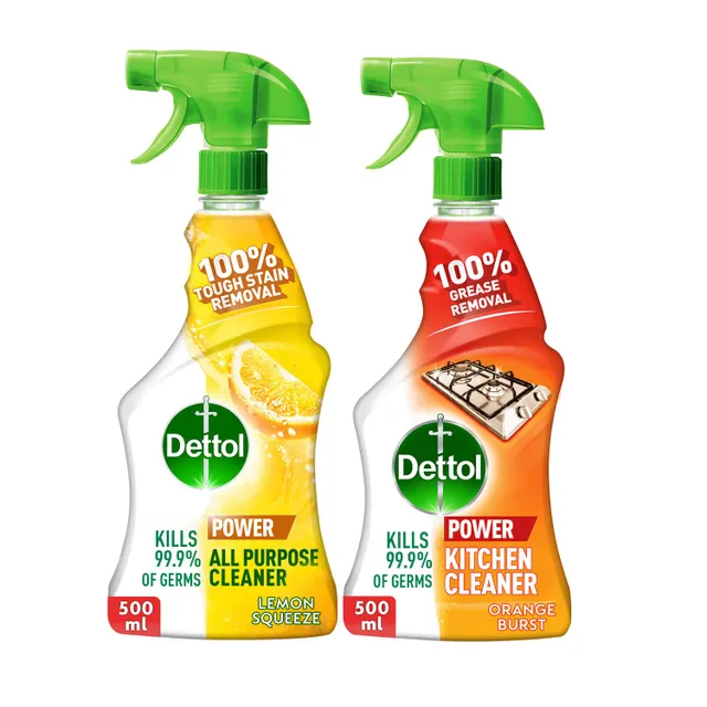 All Purpose Cleaner Spray Bottle Lemon Scent + Dettol Kitchen Cleaner Spray Bottle Orange Scent