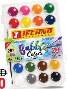 Techno Water Color With Brush (Bubbles Colors) 28 Colour