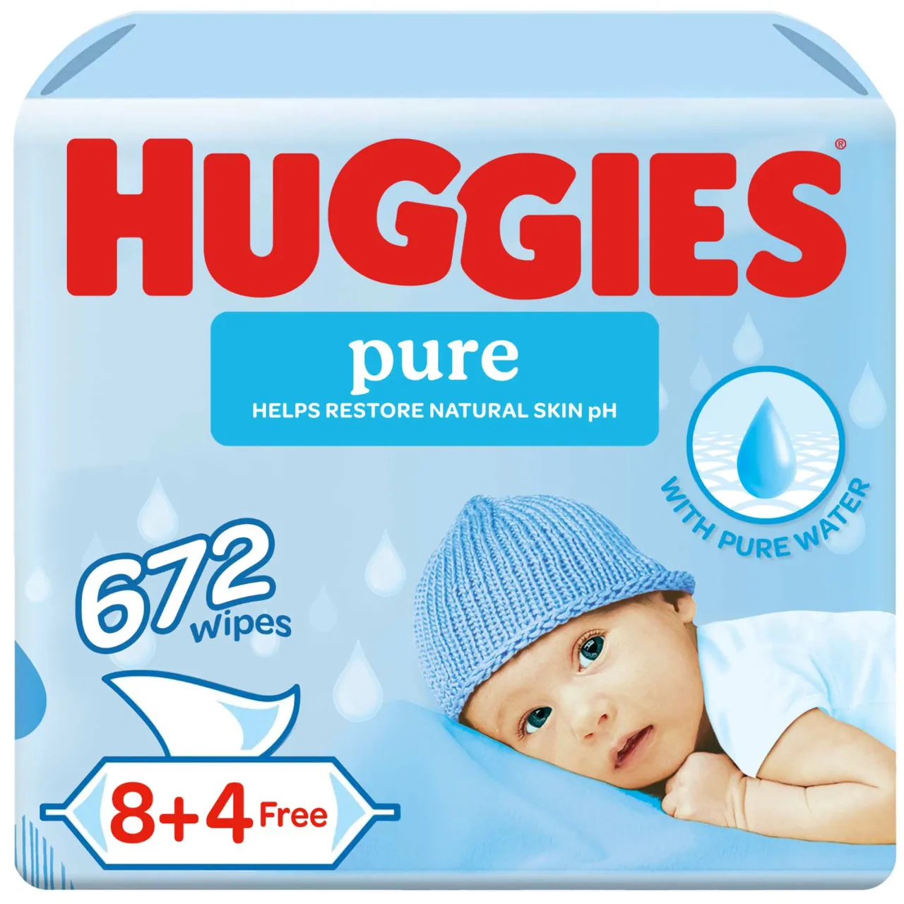 Huggies مناديل أطفال مبللة نقية 99% ماء 12 عبوة x 56 منديلا 672 منديلا