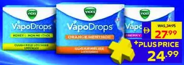 Vicks VapoDrops Honey Lemon Menthol, Orange Menthol, Berry Menthol