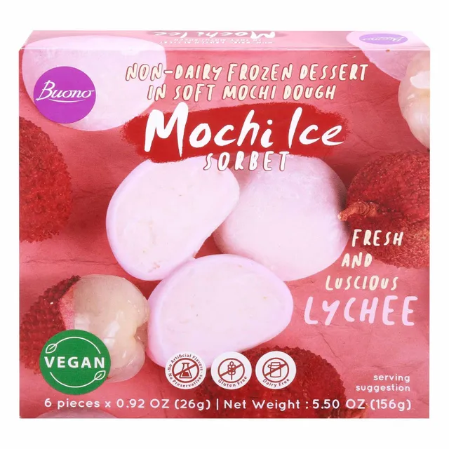 Buono Mochi Ice Lychee Sorbet Non-Dairy Frozen Dessert
