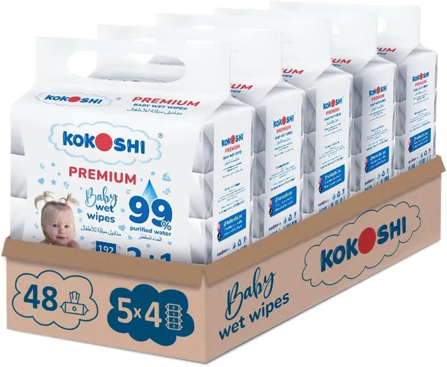 Kokoshi Baby Wet Wipes – 99% Pure Water & Vitamin C – Hypoallergenic, Alcohol-Free, Fragrance-Free – 20 Packs × 48 (960 Total) – Ultra-Soft for Newborns & Sensitive Skin