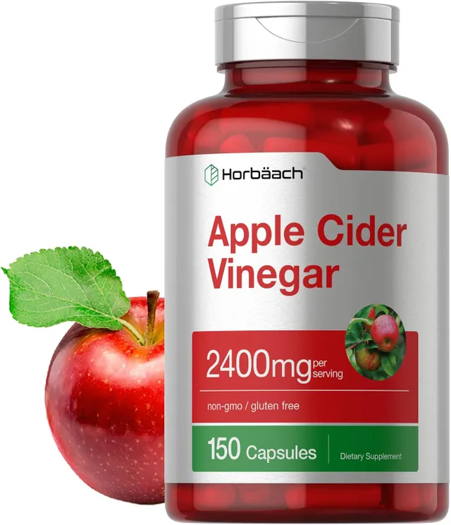 Horbäach Apple Cider Vinegar Capsules, 2400mg, 150 Count, Non-Gmo, Gluten Free Supplement, Non-Gmo, Gluten Free Supplement