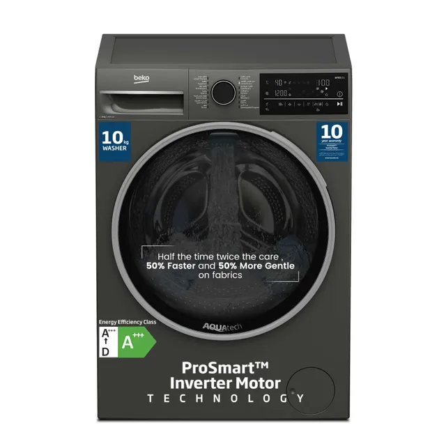 Beko Front Load Washing Machine, 1400 RPM, 15 Programmes, Low Noise, SteamTherapy,10 Years Warranty on ProSmart Inverter Motor, WTE1014XM(Grey)