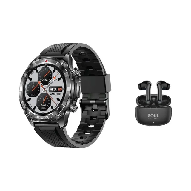 Xcell Elite 6 Smartwatch + Super Moon TWS, 1.52 Inch HD Display, IP67 Water Resistance, Supermoon Wireless Earbuds, Black