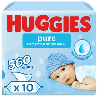Huggies مناديل أطفال نقية، مناديل ماء نقي 99%، عبوة 10 x 56 منديل (560 منديل)