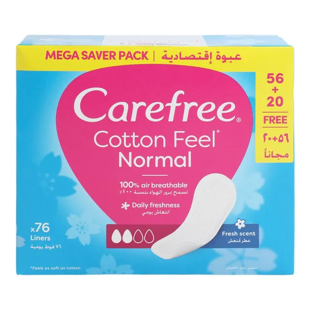 Carefree Cotton Feel Normal Fresh Scent Sanitary Pads, 76 Pads