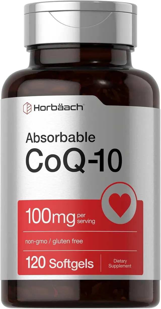 Horbäach COQ10 Softgels 100mg, 120 Count, Gmo & Gluten Free Supplement