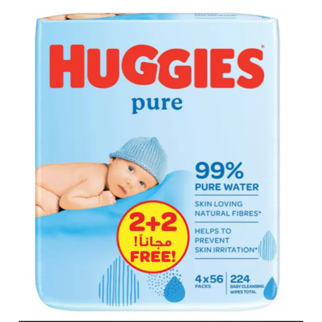 Huggies Pure Baby Wipes - 2 + 2 x 56 Pcs