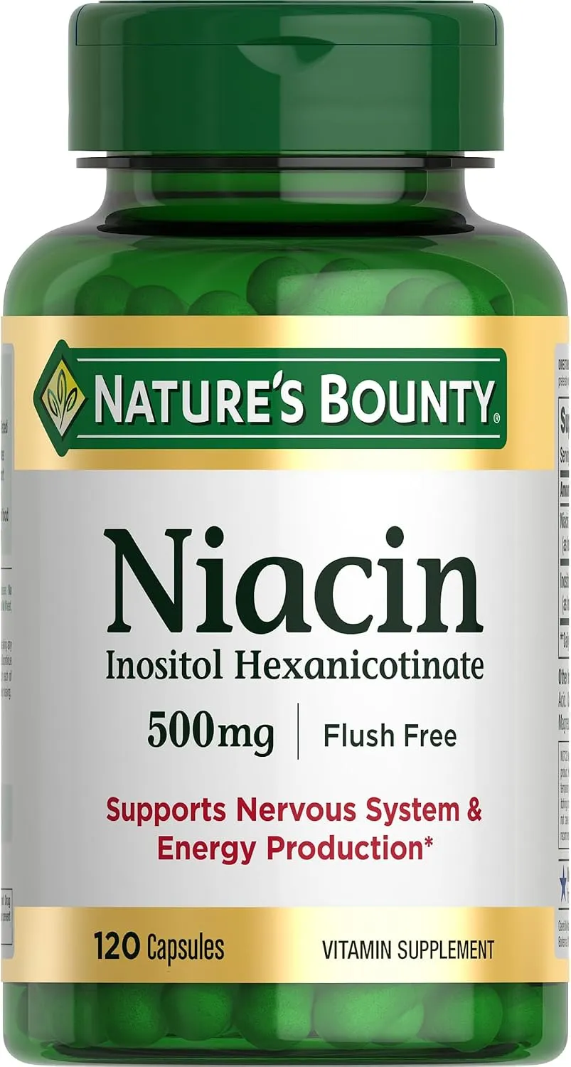 Nature'S Bounty حبوب ومكمل النياسين، يدعم الجهاز العصبي وإنتاج الطاقة، 500mg، 120 كبسولة