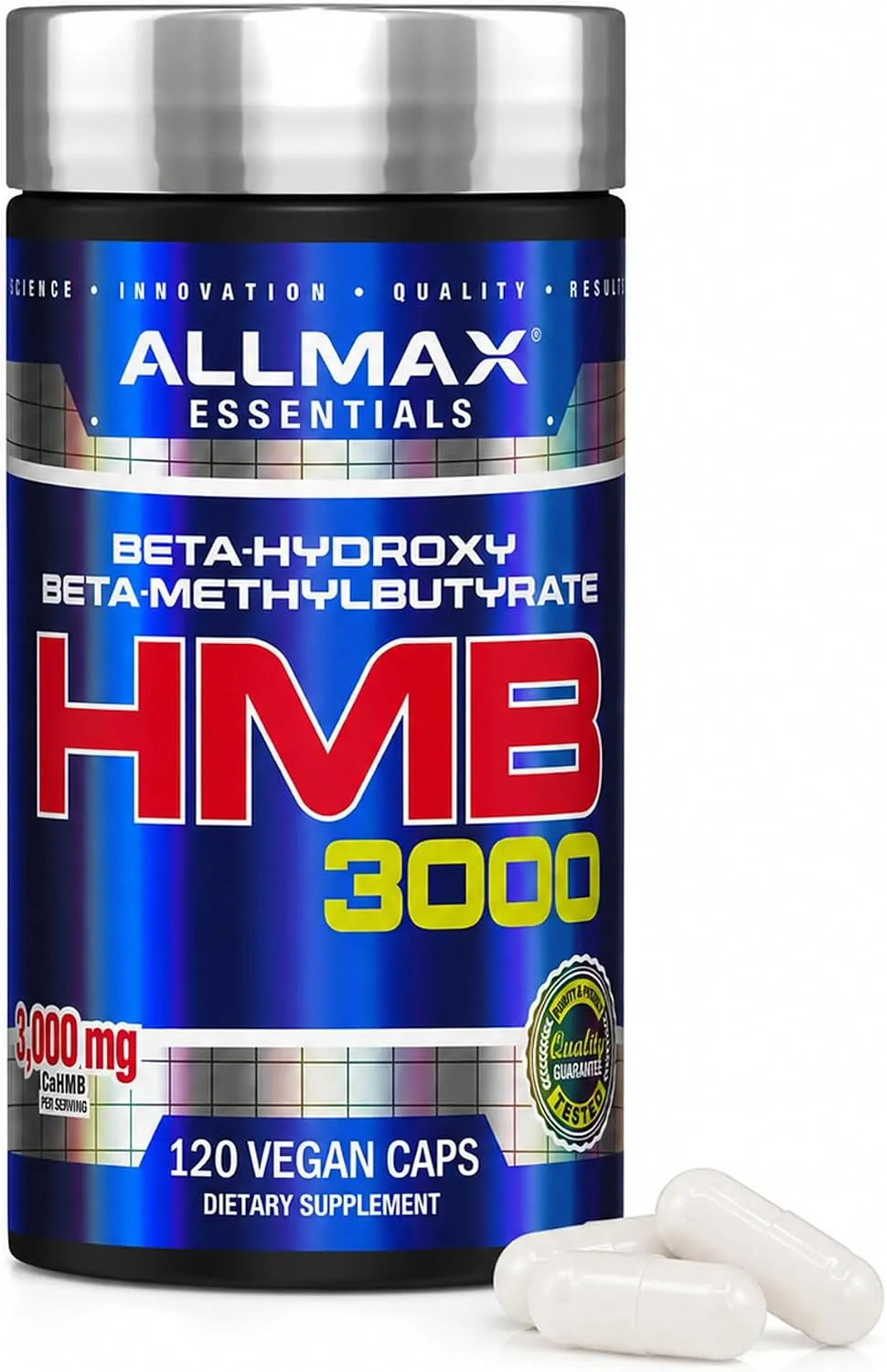 Allmax HMB 3000 (120 كبسولة نباتية) - يدعم قوة العضلات ويقلل تكسر العضلات - غير معدل وراثياً، خالٍ من الغلوتين - 30 حصة