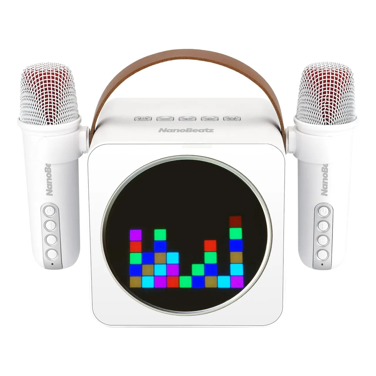 Magic Sing جهاز كاريوكي صغير Magic Star NanoBeatz مع ميكروفونين لاسلكيين BB220 أبيض