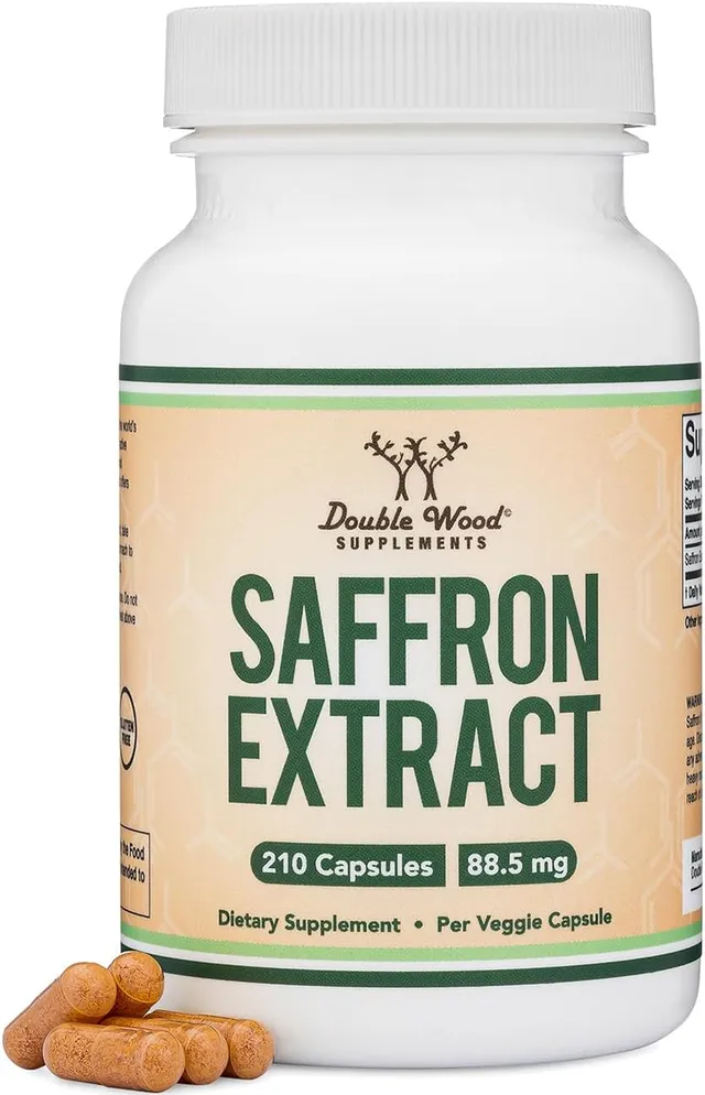 Double Wood Supplements DW Saffron, 210 Saffron Capsules, 88.5mg Safron Extract per Serving, High Strength Safron, Non-GMO & Gluten Free, (210 Capsules)