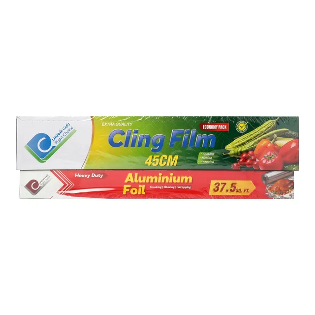 Right Choice 1 Extra Quality Cling Film and 1 Heavy Duty Aluminium Foil Set - 45 cm, 37.5 SQ. FT.