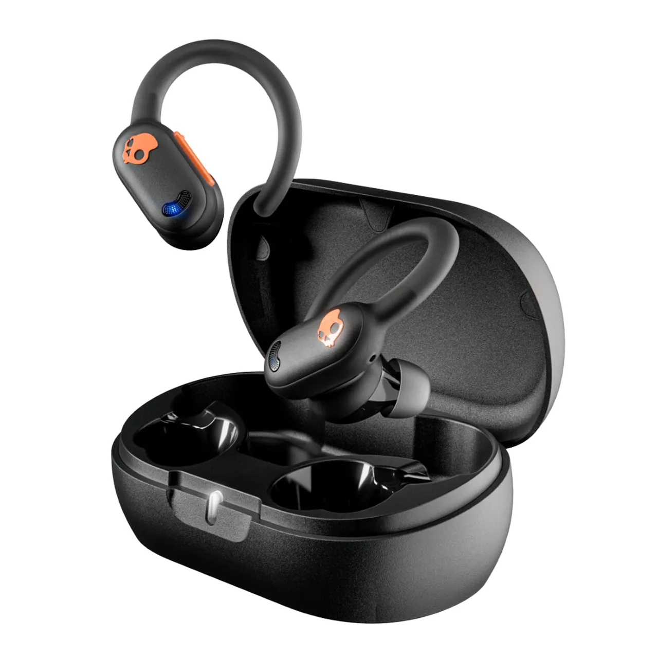 skullcandy سماعات أذن لاسلكية Push بخاصية ANC بطارية 58 ساعة ومقاومة للماء IP67 وشحن لاسلكي وميكروفون متوافقة مع iPhone وأندرويد وأجهزة البلوتوث - أسود حقيقي/برتقالي
