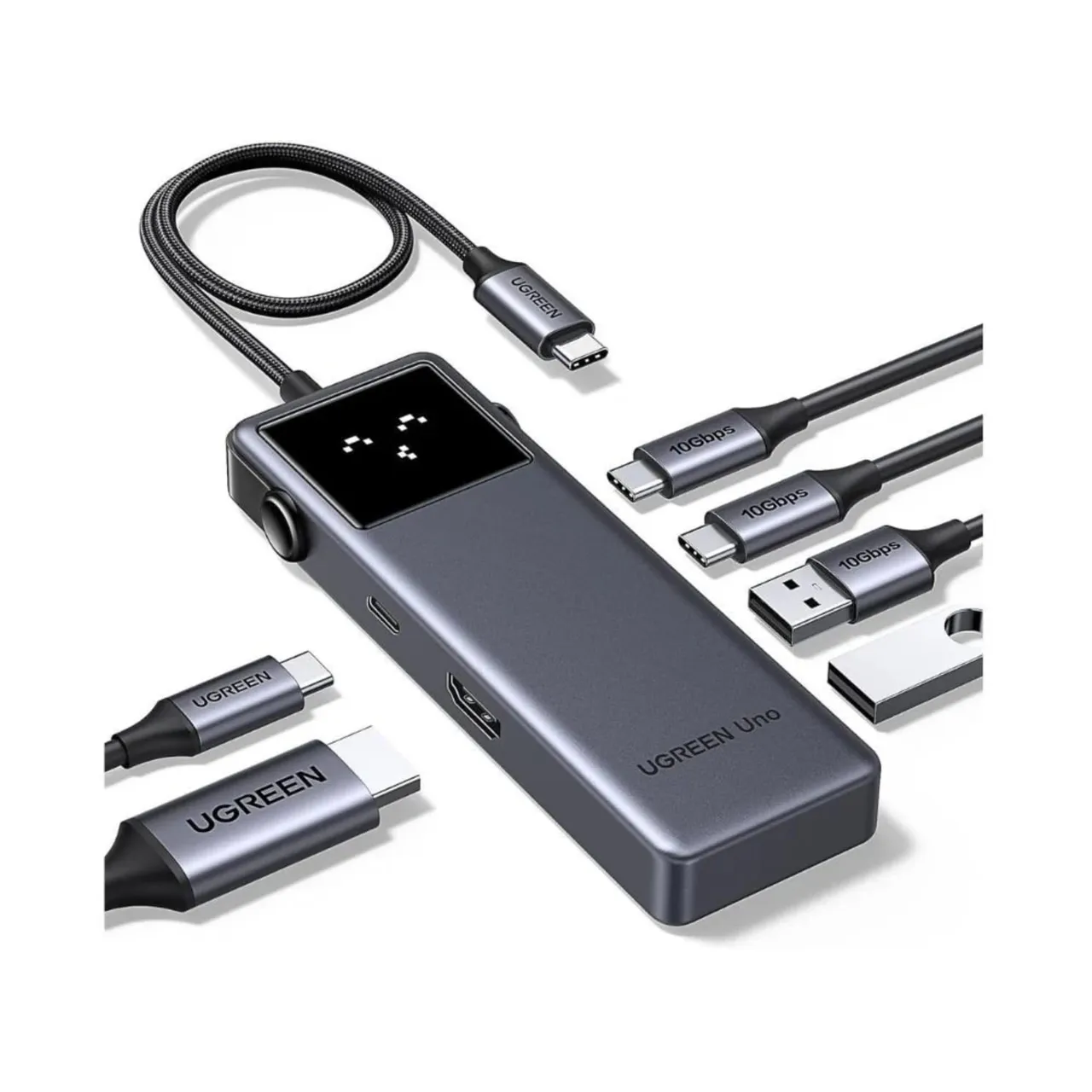 Ugreen موزع USB-C متعدد 6 في 1 مع مخرج HDMI، رمادي